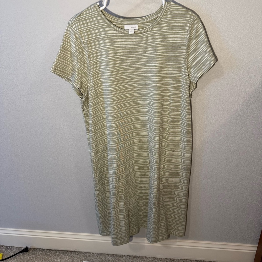 Pure Jill Green Striped Dress